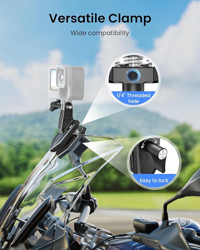 Motorcycle Windshield Clip Camera Mount for Insta360 X5/X4/X3 for GoPro for DJI Osmo Action Motorcycle Mount Clamps for Insta360 X5 Accessories