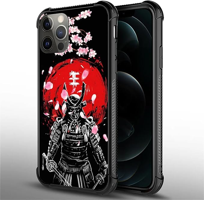 for iPhone 11 Pro Max Case, Sakura Japanese Samurai Pattern Graphic Design Girl Boy Soft Silicone Hard Acrylic Shock Protection for iPhone 11 Pro Max