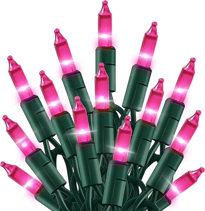 TW SHINE Christmas Lights, 20FT 100 Count Incandescent Mini Christmas Tree Light, Waterproof Xmas String Lights for Outdoor Indoor Home Party Yard Decorations, Pink
