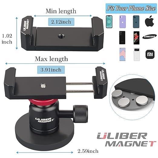 ULIBERMAGNET Magnetic Phone Mount Holder,Heavy Duty Magnetic Cell Phone Holder,360° Rotate with Mini Ball Head Compatible with Smartphone for Cars,Jeep,Boats, Motorcycles,ATV