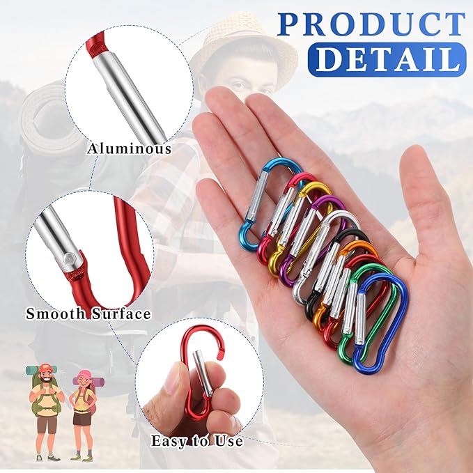 Yaocom 300 Pcs 2" Carabiner Bulk Small Carabiner Clip for Keys Spring Snap Hooks Aluminum Alloy Keychain Clip for Hanging Camping Backpacking Hiking Traveling Fishing Outdoor