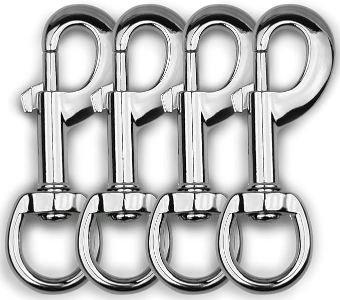 Garwor 4Pcs Heavy Duty Chrome Swivel Snap Hooks with Spring,Flag Hooks 0.77"x3.38",Pet Buckle Multipurpose Dog Leashes Key Chain for Linking Pet Leash & Collar,DIY Crafts