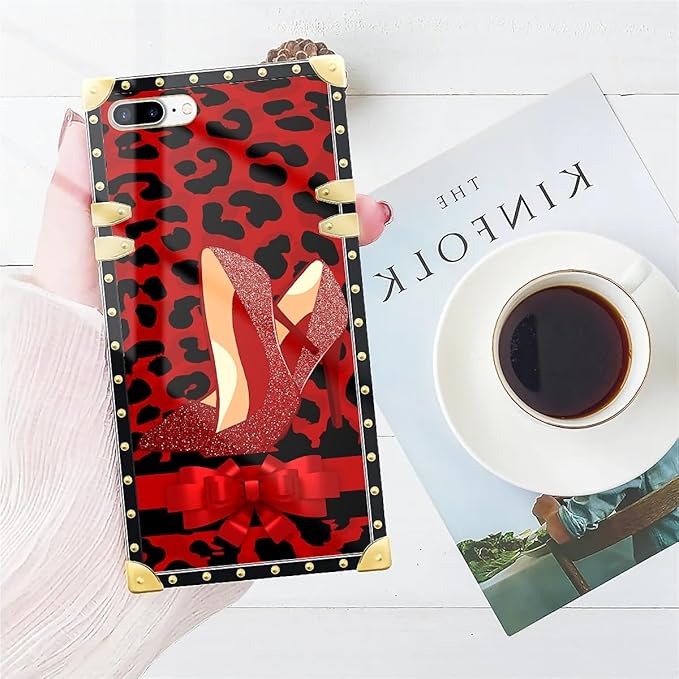 Compatible with iPhone 8 Plus 7 Plus Case, Elegant High Heels Luxury Golden Decoration for Girl Women Soft TPU Shockproof Protective Hard PC Back for iPhone 8 Plus 7 Plus