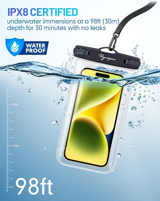 Rynapac IPX8 Waterproof Phone Pouch - 8.5in, 2 Pack Waterproof Phone Case for iPhone 17 16 15 Pro Max, Galaxy S26 S25 Ultra, Cellphone Dry Bag with Lanyard for Beach Vacation Travel Cruise Essentials