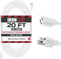 Iron Forge Cable Weatherproof 20 Ft Outdoor Extension Cord - 16/3 SJTW Heavy Duty White Extension Cord 20ft 3 Prong - 13 Amp Exterior Power Cable