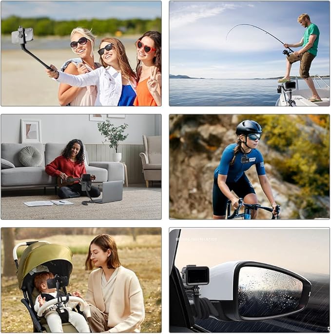 Taisioner Flex Mount Stroller Phone Holder Selfie Stick Gooseneck for Treadmill Bike Shopping Cart Boat Smartphone Suitable with GoPro Hero 12/11/10/9/8/7/6/5/4 AKASO Insta360