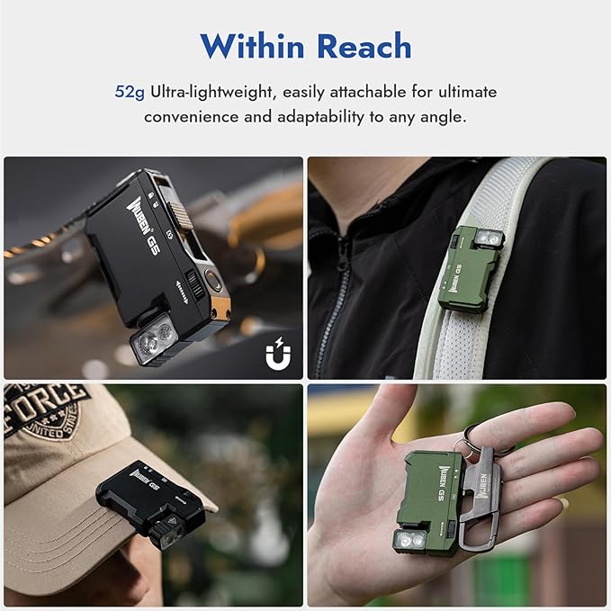 WUBEN G5 Rechargeable EDC Flashlight, Powerful RGB Flashights, 400 Lumens Portable Flat Mini Flashlights, IP65 Waterproof Multi-Mode Magnetic Small Keychain Flashlight for Camping, Emergency (Green)