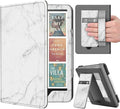 TNP Stand Case with Strap for Kindle Paperwhite 12th Gen 2024 / Kindle Colorsoft Signature Edition - 7" PU Leather Protective Folio Cover with Auto Wake/Sleep & Card Slot, Marble White