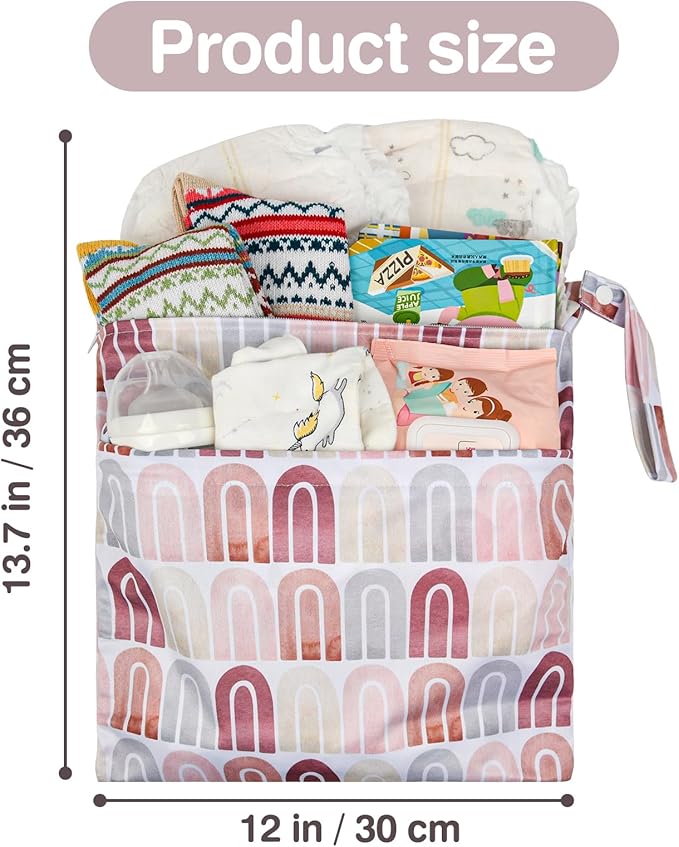 2pcs Cloth Diaper Wet Dry Bags Waterproof Reusable with Two Zippered Pockets Travel Beach Pool Daycare Soiled Baby Items Yoga Gym Bag for Swimsuits or Wet Clothes-Pink Rainbows
