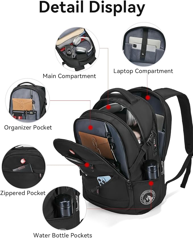 CROSSGEAR Travel Laptop Backpack + Crossbody Sling Bag Set, Fits 14-17.3" Laptop Computer, Anti Theft Lock, Charging Port, Multi-pocket, 25L Waterproof Work Business Backpack for Men Women, Black