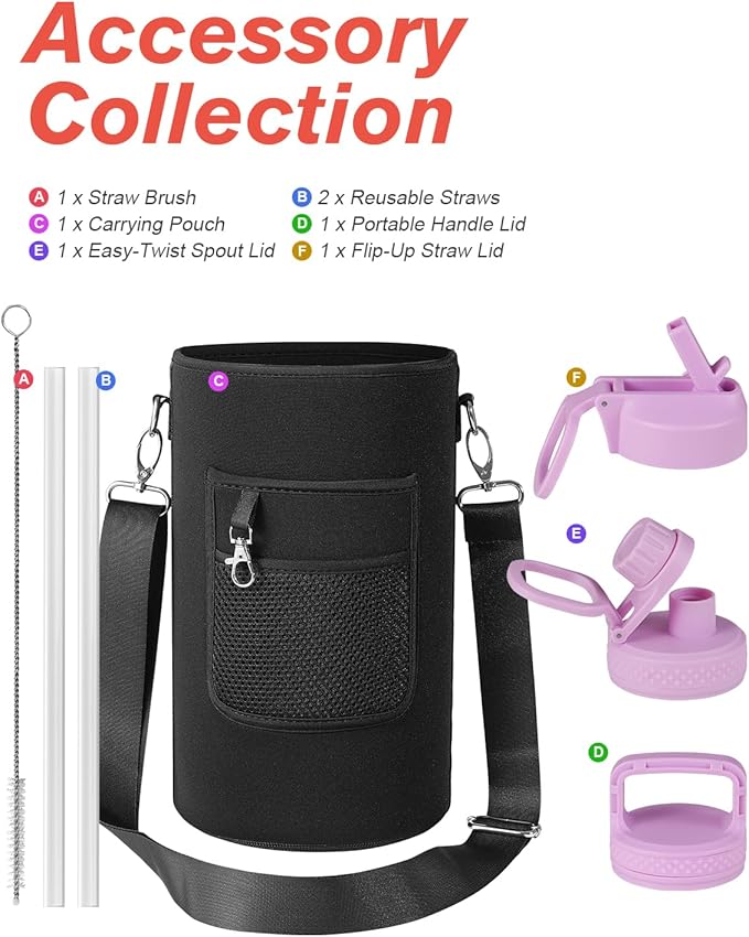 Coolflask 128 oz Gallon Water Bottle Insulated with Straw&3 Lids, Water Jug Large Stainless Steel Metal Vacuum Wide Mouth for Sports, Gym or Office, Non-BPA Keep Cold 48H Hot 24H, Pink