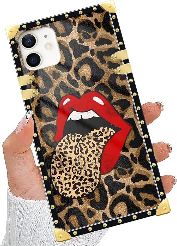 Compatible with iPhone 11 Case, Brown Leopard Print Mouth Luxury Golden Decoration for Girl Women Soft TPU Shockproof Protective Hard PC Back for iPhone 11