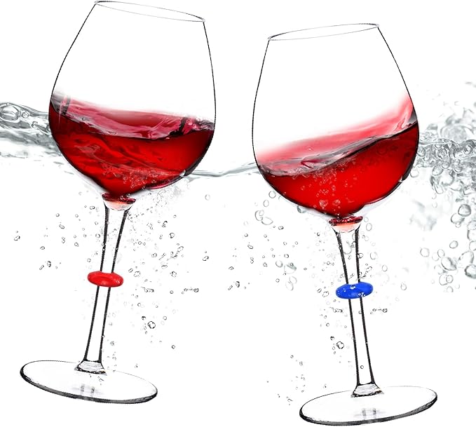 Floating Wine Glasses for Pool with Charms Tags, Shatterproof Poolside Wine Glasses, Floating Cup With Stem, Drinking Glasses for Pool, Unbreakable Wine Cup & BPA-free (16 Oz, Set of 2)