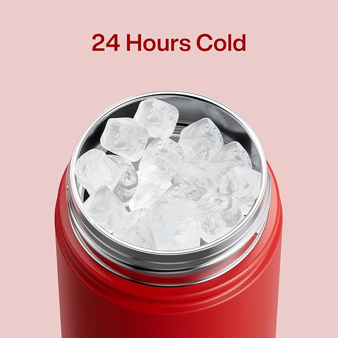 ENCOOL Insulated Water Bottle with Straw Stainless Steel Water Bottle, Leak-Proof, BPA-Free, Double Wall Vacuum Keeps Cold for 24 Hours for Sports, Travel, School (18 oz, Medium Carmine)
