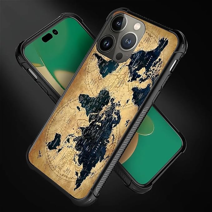 for iPhone 11 Pro Max Case, Brown World Map Pattern Graphic Design Girl Boy Soft Silicone Hard Acrylic Shock Protection for iPhone 11 Pro Max