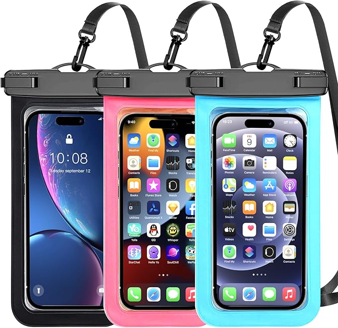 Famoby Up to 8.3" 3 Pack Multicolor Universal Waterproof Phone Pouch, Large Phone Waterproof Case Dry Bag,Protection Level: IP68,Outdoor Sports for Apple iPhone,Samsung,and More,Black,Blue,Pink