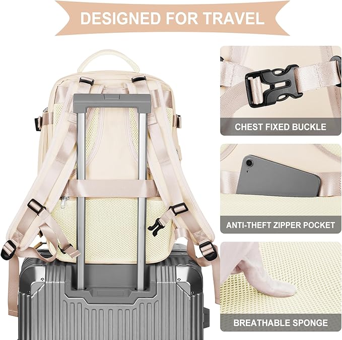coowoz Travel Backpack For Women Men,Carry On Backpack,Hiking Backpack Waterproof Outdoor Sports Rucksack Casual Daypack Travel Essentials（Beige）
