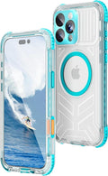 WIFORT for iPhone 16 Pro Max Waterproof Case, [IP68 Underwater] [Blue Light Filter Lens] [15FT Military Shockproof], Fit for Magsafe Full Body Magnetic Frosted Phone Case with Lanyard, 6.9" Teal