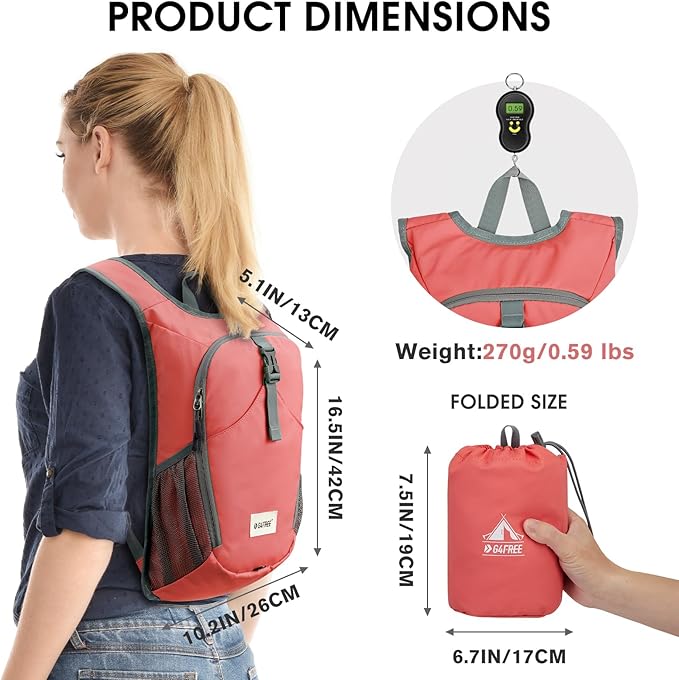 G4Free 10L Hiking Backpack, Lightweight Small Hiking Daypack Outdoor Travel Foldable Shoulder Bag