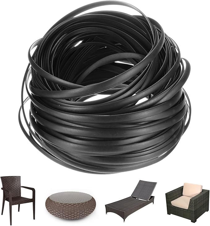 M METERXITY 1-Pack Wicker Repair Kit, 5mm x 66ft/20m Plastic Flat Rattan Replacement Supplies for Patio Furniture Repair/Basket Making/Chair Weaving, Synthetic Woven Rattan [Black]