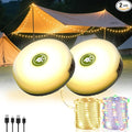 2Pack Camping String Lights, 4-in-1 Quick Storage Camp Light, 8Mode 32.8FT Hanging Tent Lights, Rechargeable Camp Lamp As Camping Essentials Gear, Waterproof LED Lantern for Hiking Travel Patio Party
