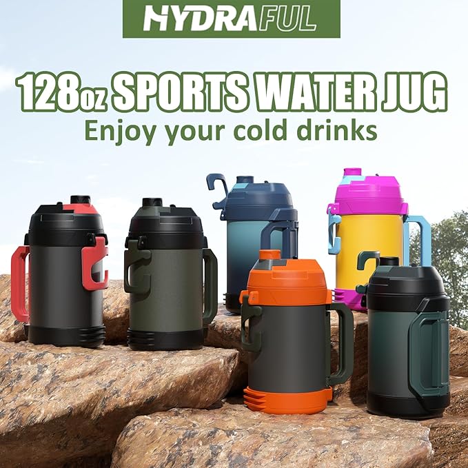 1 gallon water jug, 128 oz Large Insulated Stainless Steel Sports Water Jug, Large Triple Wall Vacuum Insulation Water Bottle-Keeps Cold up to 48 Hrs-Sweat Proof, for Gym, Hiking & Camping