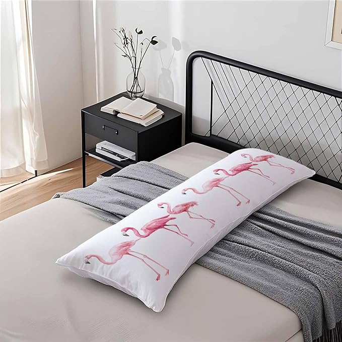 Body Pillowcases with Zipper Flamingo, Cozy Body Pillow Covers Cushion Cover 20 X 54 Inches, Tropical Flamingos Pink Outdoor Body Pillow Case for Home Bedroom Couch Sofa