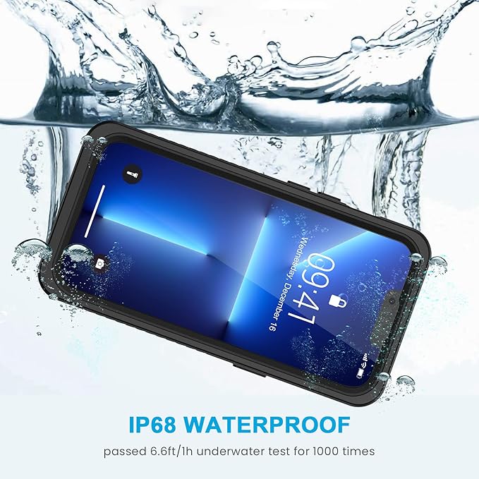 Lanhiem for iPhone 13 Pro Max Case, IP68 Waterproof Dustproof Shockproof Cases with Screen Protector, Full Body Protective Front and Back Cover for iPhone 13 Pro Max - 6.7 inch (Black)