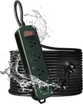 Outdoor Power Strip Weatherproof, 50 FT Extension Cord, Diivoo Waterproof Surge Protector with 4 Outlets, 1250W Shockproof Overload Protection, Flat Plug, Wall Mountable for Patio Christmas Lights