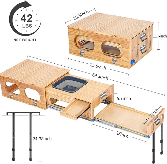 Overland Kitchen Slide-Out System, All-in-One Camp Kitchen Box with Sink, Chopping and Cooking, Right Side, Folding Camping Table for SUV, Overlanding, Car Camping, 1-Minute Setup