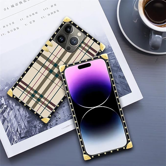 Compatible with iPhone 14 Pro Max Case, Black Red Beige Stripes Luxury Golden Decoration for Girl Women Soft TPU Shockproof Protective Hard PC Back for iPhone 14 Pro Max