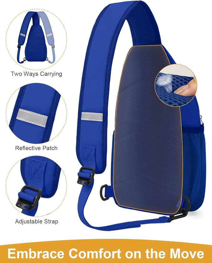 Pritent Crossbody Bags for Women Man, Waterproof Sling Bag Backpack Trendy Casual Cross Body Bags with Convertible Shoulder Strap Chest Bag for Camping Hiking Travel Essentials (Royal Blue, Medium)