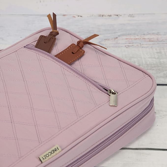 FINDCOZY Bible Cover for Women, Durable Carrying Book Case Church Bag for Biblical Accessories with Handle and Zippered Pocket, for Scriptures, Peach Pink