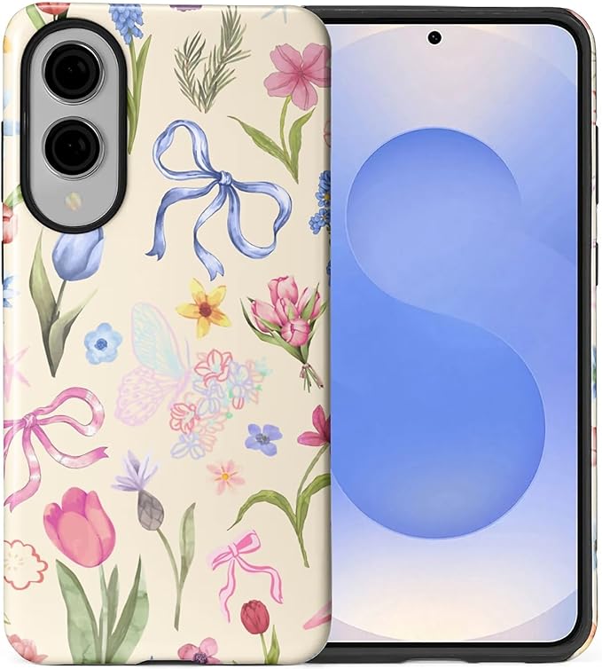 for Samsung Galaxy S25 Edge Case,HL2 Aesthetic Flower Preppy Collage Hybrid 2 Layer Hard Shell Silicone Protective Pattern Design Case