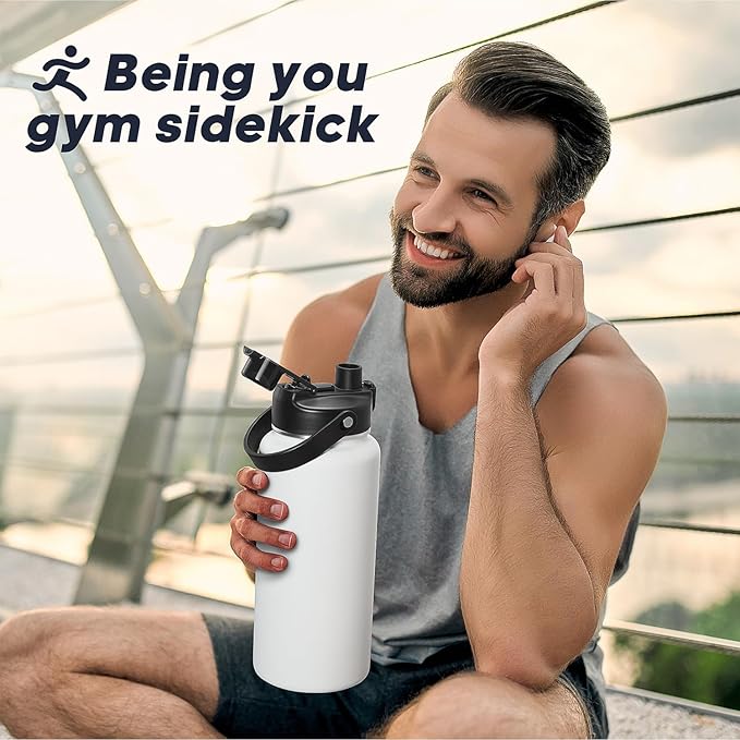 64oz Half Gallon Insulated Water Bottle with 2-in-1 Lid (Chug & Straw), Double Walled Vacuum Stainless Steel Water Bottles, Wide Mouth Leakproof Insulated Jug with Straw