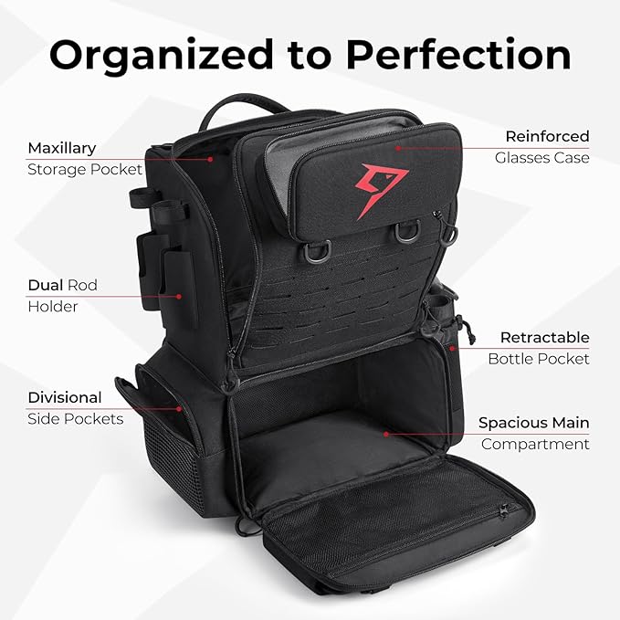 Piscifun 52L Fishing Tackle Backpack with Rod Holders & 4 Tackle Boxes, Large Tackle Bag for Gear Storage with Rain Cover