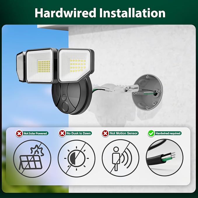 Flood Light Outdoors, 65W 6500 Lumen Super Bright LED Security Lights, 3 Adjustable Heads, IP65 Waterproof, 6500K Daylight Wall Mount Outdoor Flood Light for Yard, Garage