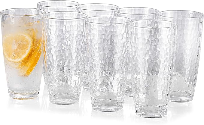 KOXIN-KARLU Hammered 26-ounce Plastic Tumbler Acrylic Glasses Drinking Cups, set of 8 Clear