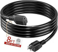 16/3 Short Extension Cord 8 FT, Black Extension Cord Flexible & Durable, Indoor 3 Prong Power Cable, Suitable for Home and Office, 13 Amp 1625 Watt 125VAC 16AWG, ETL Listed