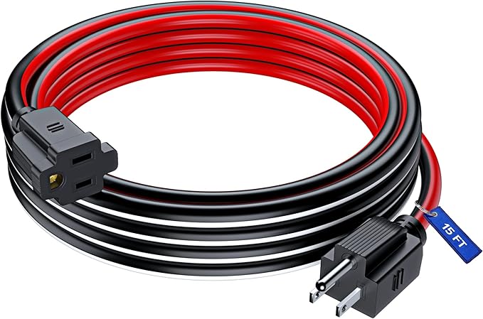 Maximm 15 Ft Black, White and Red Extension Cord, Heavy Duty 16 AWG, ETL Listed for Workshop & Outdoor Use
