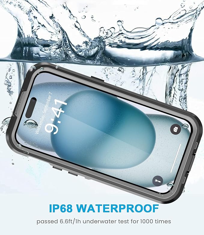 for iPhone 15 Case Waterproof,Shockproof Dustproof IP68 Waterproof iPhone 15 Case Built-in Screen Protector Charging Magnetic Ring for iPhone 15 Cover Black