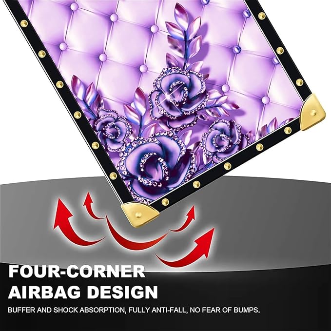 for iPhone 17 Air Case Luxury Golden Decoration for Girl Women Soft TPU Shockproof Protective Hard PC Back for iPhone 17 Air Crazy Pattern Purple Butterfly Flowers Leaf