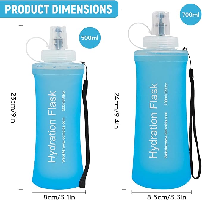 Soft Flask 500ML, TPU Collapsible Soft Water Bottle for Hydration Pack, Running Vest, Folding Water Bottle for Hiking, Cycling Hydration Flask - Blue