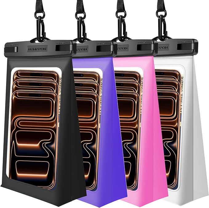 4 Pack Floating Waterproof Phone Pouch - Universal Large Floatable Water Proof Dry Bag Case - Float Clear Cell Holder with Lanyard - for iPhone 17 Pro Max Samsung Galaxy - Beach Swimming Pool