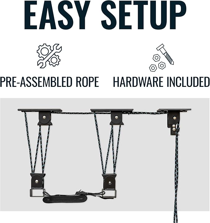 Teal Triangle Heavy Duty Elite Canoe Hoist, Easy-Lift Garage Pulley System, Holds 150 lbs, Fits 8-Foot Ceilings, Patented No-Slip Strap, No Setup Required