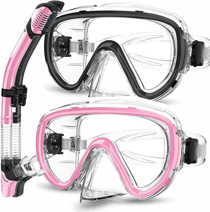 Bairuifu 2-Pack Snorkel Gear for Adults | Enhanced Anti-Fog & Anti-Leak Snorkeling Mask | Breath-Free Dry Snorkel | 180° Panoramic View with Quick-Dry Bags