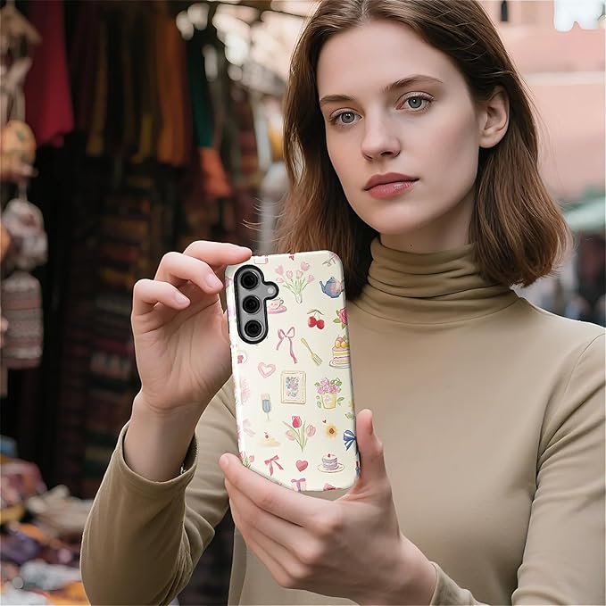 for Samsung Galaxy S25 Case,HL2 Aesthetic Bow Preppy Collage Hybrid 2 Layer Hard Shell Silicone Protective Pattern Design Case
