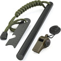 6" x 1/2" Drilled Ferro Rod Fire Starter Kit - Large Ferrocerium Flint and Steel, Multitool Striker & 3-in-1 Survival Whistle (with Compass, Thermometer)-Emergency Gear for Camping, Bushcraft