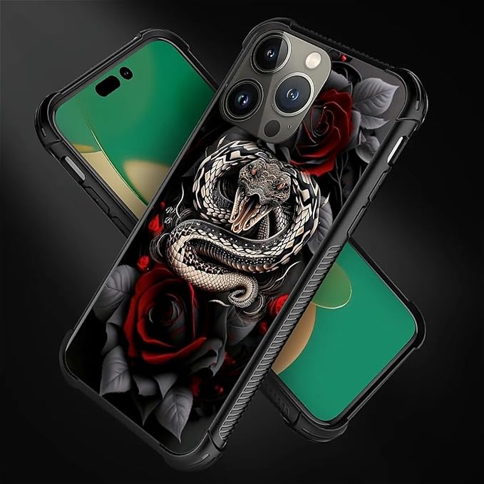 for iPhone 14 Pro Max Case, Entwined Rose Snake Pattern Graphic Design Girl Boy Soft Silicone Hard Acrylic Shock Protection for iPhone 14 Pro Max