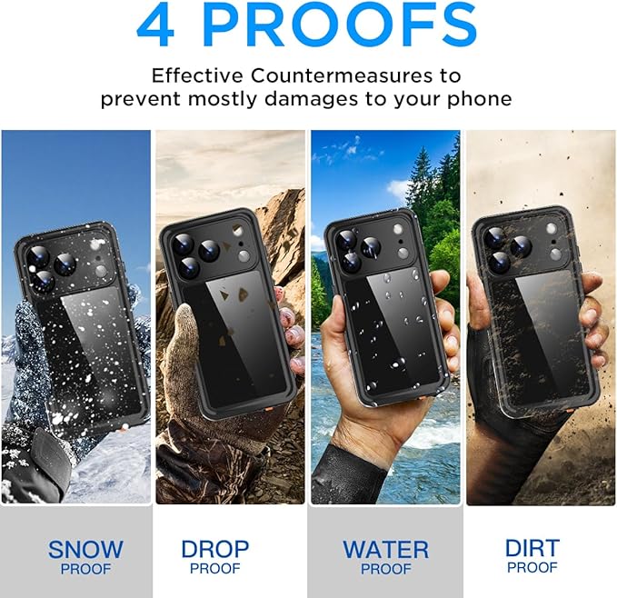 AICase Compatible with iPhone 17 Pro Case Waterproof, Clear Water Proof Built-in Screen Protector Shockproof Dustproof Snowproof Full Body Rugged Underwater Phone Case with Lanyard